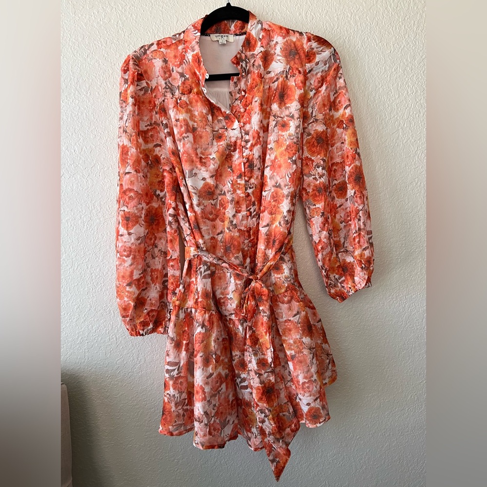 Umgee Size Sm Orange Floral Dress Romantic Ruffles Boho Cottage Prairie
